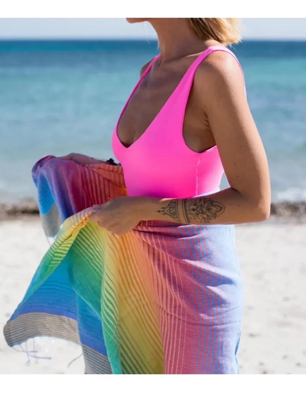 NEW! LeStoff Organic Cotton Hammam Towel Multicolor Rainbow Beach Pool NEW